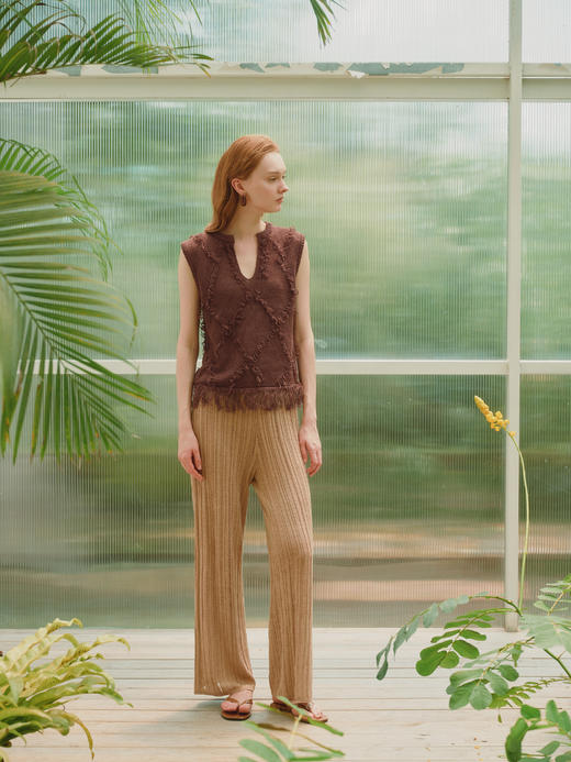 ZAANLI｜ZNSS25029 汉麻天丝肌理针织长裤 [ 棕 / 绿 ] 商品图6