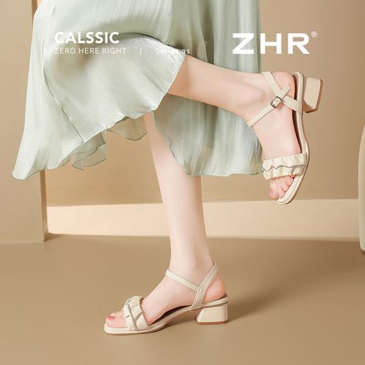 ZHR则则一字带水钻粗跟凉鞋女2025夏季新款优雅柔软显高粗跟凉鞋 商品图4