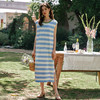 OLrain欧芮儿设计感直筒廓形条纹气质连衣裙女夏季2025新款中长裙 商品缩略图2