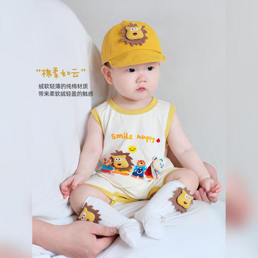 送袜子！【卡通图案超可爱，轻盈薄款舒适透气】婴儿夏季新款连体衣薄款无袖 卡通男宝宝网红洋气外出服 韩版爬服潮-QA 商品图2