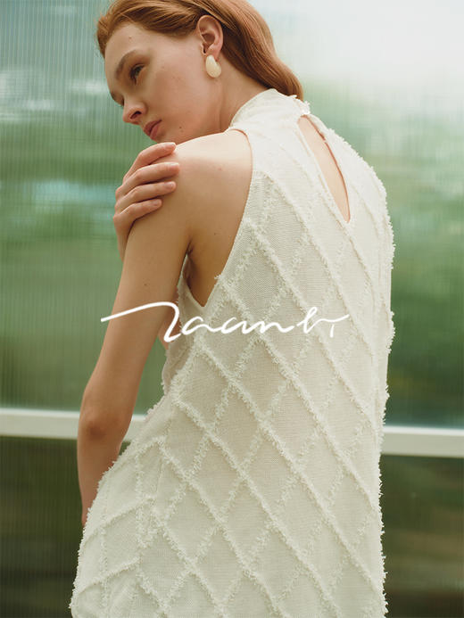 ZAANLI｜ZNSS25013 蝴蝶纱菱格交叉挂脖针织背心 [ 白 ] 商品图4