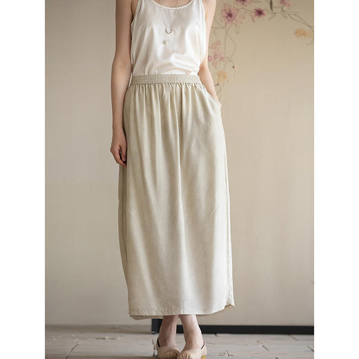 牧衣游原创 真丝混纺半身裙女夏轻薄松紧腰宽松百搭半裙 茶烟石鼎 商品图3