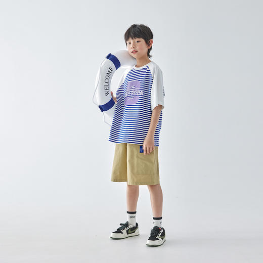 蓝汽水条纹字母印花T恤856B256047JX 商品图4