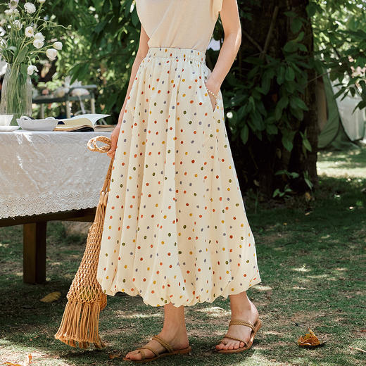 OLrain欧芮儿波点花苞裙花色半裙橡筋束腰半裙女夏季2025新款裙子 商品图0