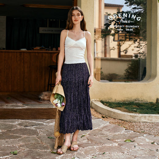 OLrain欧芮儿紫色印花度假半身裙女夏季2025年新款高腰显瘦A字裙 商品图2