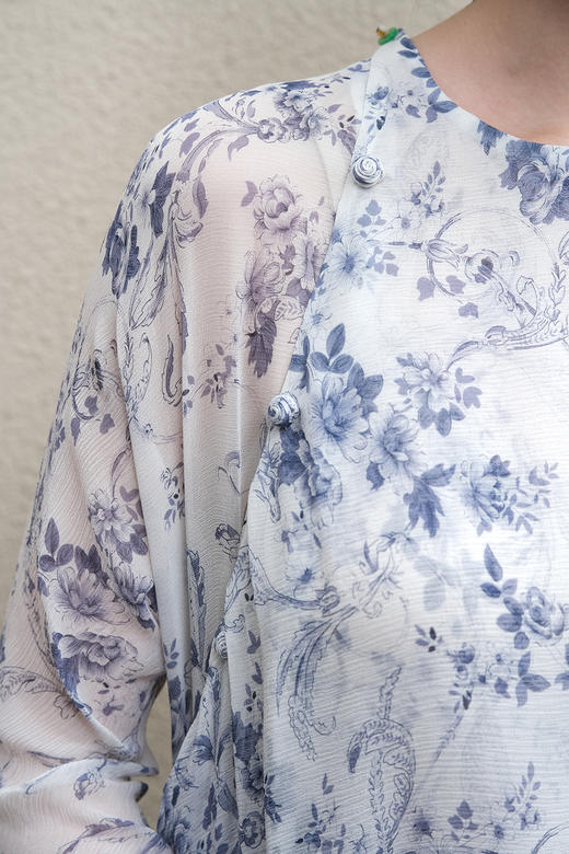 盛唐牡丹| 真丝雪纺斜摆长裙 商品图9