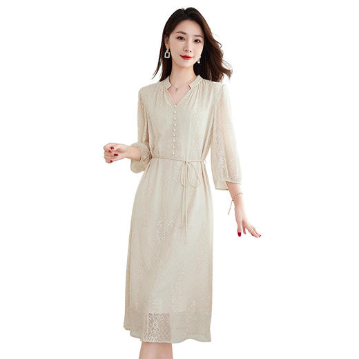 丁摩 女装100%桑蚕丝裙子顺宇绣花五分袖真丝连衣裙5ZF-9128 商品图4