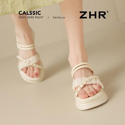 ZHR则则厚底珍珠拖鞋2025新款气质百搭网纱一字拖仙女外出拖鞋女 商品图3
