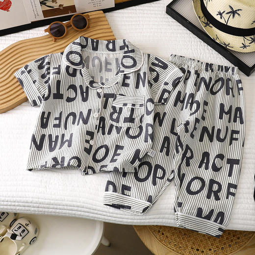 【儿童云朵棉睡衣套装】儿童睡衣套装夏季新款薄款短袖长裤宝宝空调服家居服 商品图9