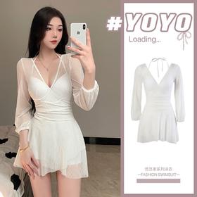 【泳衣女款新款】微胖女孩遮肉 高级感保守大胸大码 胖mm白色泡温泉 海边沙滩