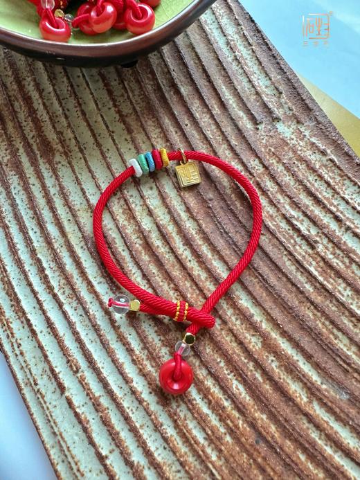 天然朱砂平安扣 五彩环编织红绳+丝绸香囊挂饰 商品图0