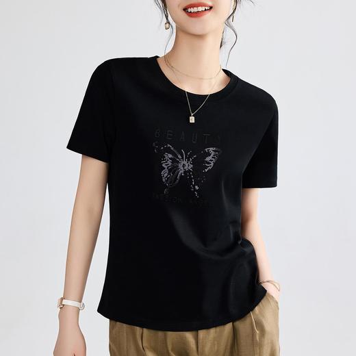 「自」全新升级【铂金会员109/天猫139/差价30】(63312)洛诗琳7A抗菌丝光棉正肩T恤2025夏季圆领凉感蝴蝶刺绣上衣 商品图1