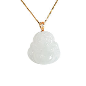 【天然正品】A货翡翠AU750黄金镶钻镶天然冰种佛公翡翠（平安、吉祥）吊坠项链吊坠：34.2*25.5*8.2MM / 项链：40CM女士现售价：4280！230325AH40