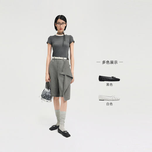 lost in echo2025春夏新款斜方头薄底镂空蝴蝶结芭蕾舞真皮单鞋女 商品图1