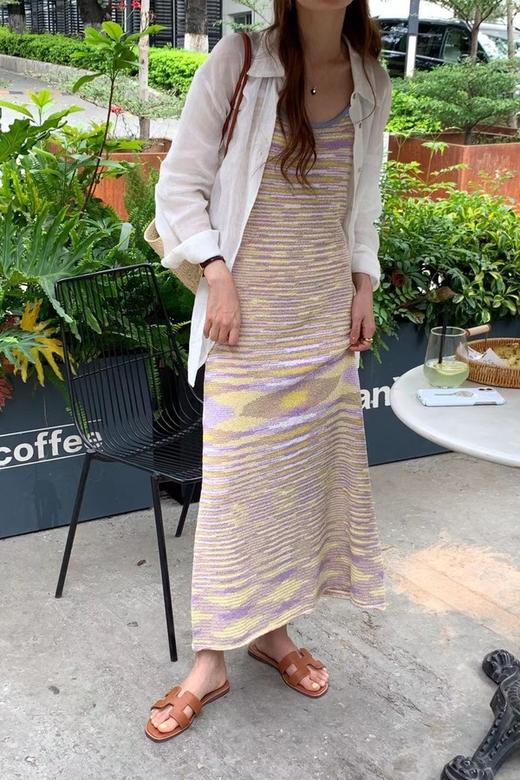 SIA SAYLOR 落日紫条纹针织吊带连衣裙 18472 商品图7