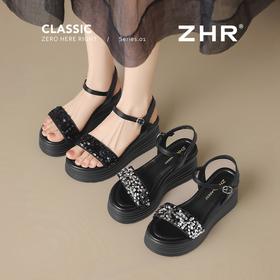 ZHR坡跟凉鞋女2025水钻绝美厚底商场同款增高轻奢松糕罗马女鞋