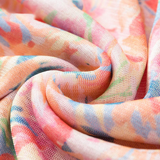 丁摩 网纱真丝印花V领短袖小衫女100桑蚕丝薄款T恤F9044 商品图2