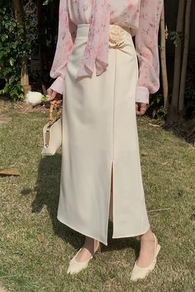 Le Malene 珍珠白立体玫瑰花高腰长款半裙 20015