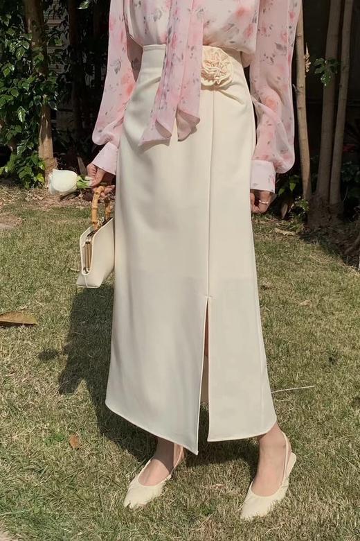 Le Malene 珍珠白立体玫瑰花高腰长款半裙 20015 商品图0