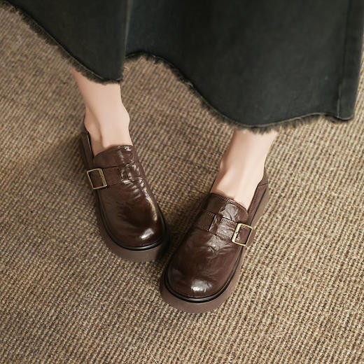 阿么手工女鞋复古厚底乐福鞋增高显瘦2025新款英伦风小皮鞋女4CM 商品图2