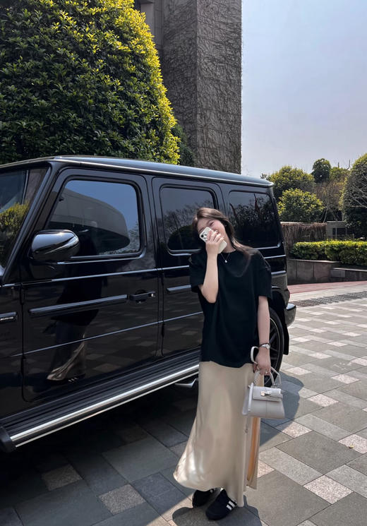 2025新款松紧腰日本进口三醋酸A字半身裙！三个长度斜裁拖地长裙！短裙！脚踝高腰半裙鱼尾裙！ 商品图3