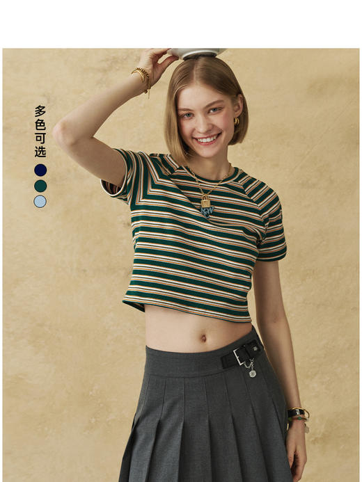 Teenie Weenie小熊字母条纹T恤女夏季女t恤TTRA252605T 商品图0