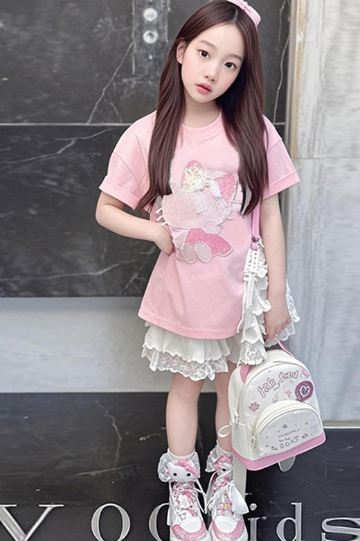 点此购买 110-170Kitty夏季女童蕾丝短裤套装 xb 319144 商品图1