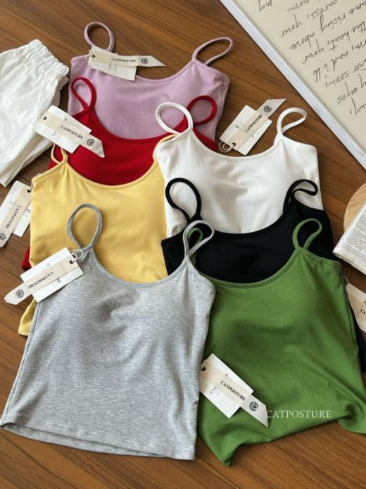 【TAQIMEI 夏日多巴胺七色带胸垫吊带】🥇 ✅ 定制八孔胸垫，固定杯透气不闷热 ✅ 棉+氨纶的配比 ！超裸感舒适 ✅ #吊带背心#带胸垫背心#超值必入 🍹 超多色选择 ！ 商品图1