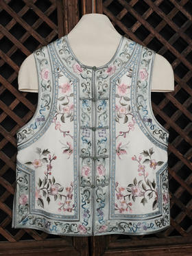 盛唐牡丹大师系列| 重缎手绣牡丹马甲-淡蓝