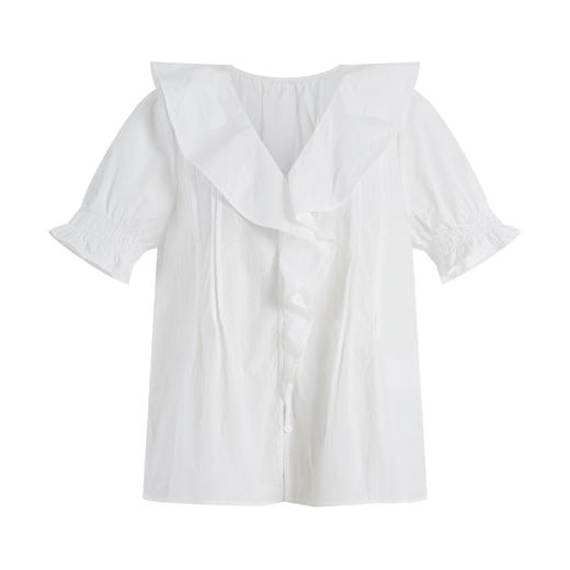 HeyDress天丝荷叶边衬衫女夏季法式宽松设计感短袖浪漫气质上衣 商品图4