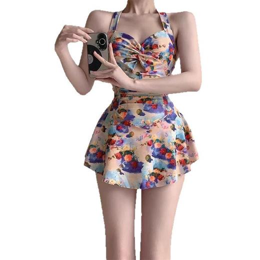【连体泳衣女士】新款裙式保守小众复古碎花泳衣 显瘦露背温泉游泳装夏  商品图4