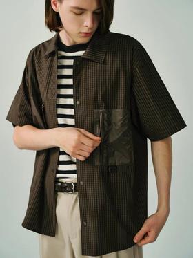 EviStub/E-5CCS134/日产色织全棉复古格纹宽松廓形机能口袋短袖衬衫