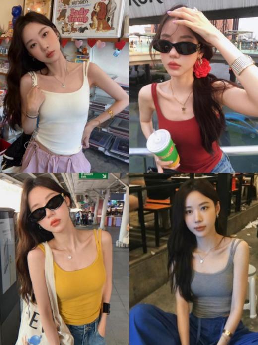 【弹力设计带胸垫吊带】🥇 ✅ 定制八孔胸垫，固定杯透气不闷热 ✅ 棉+氨纶的配比 ！超裸感舒适 ✅ #吊带背心#带胸垫背心#超值必入 🍹 超多色选择 ！ 商品图0