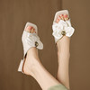 【预售5天】法式显瘦大花朵一字拖鞋外穿新款夏季露趾方头3.5cm粗跟真皮拖鞋SP&XX1511 商品缩略图3
