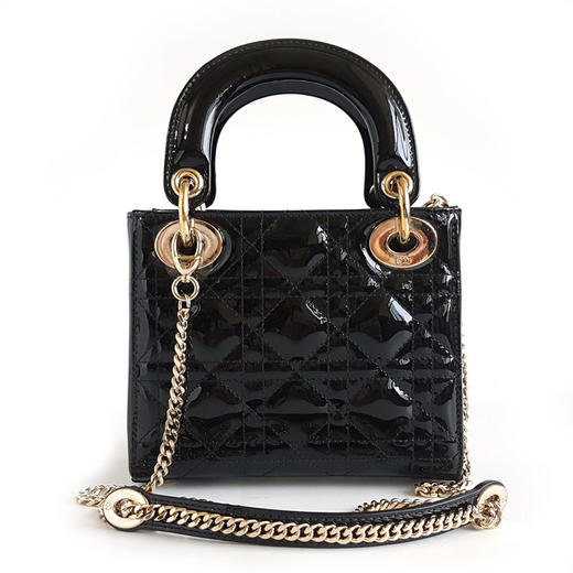 【98新闲置】DIOR迪奥迷你 LADY DIOR 手袋M0505OWCB M900经典黑金漆皮三格戴妃包链条手提单肩包女士现售价：19700！180525AI08 商品图4