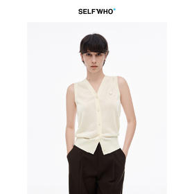 SELFWHO亚麻混纺米黄色针织背心马甲女2025夏新款宽松v领无袖马夹