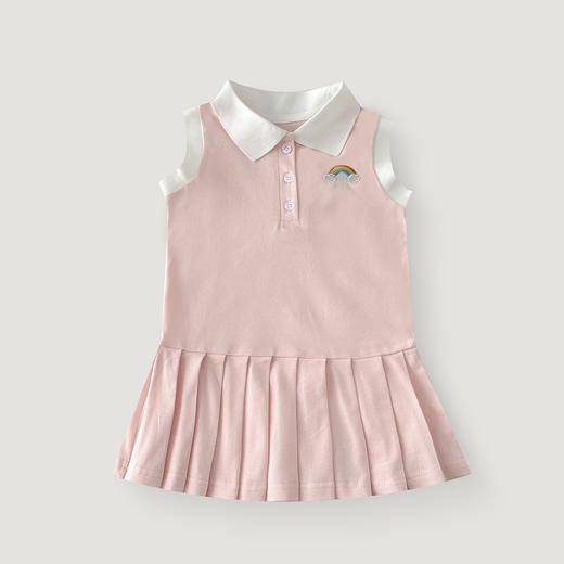 巴鲁熊学院风连衣裙女童休闲POLO领百褶裙公主连衣裙背心裙 商品图3