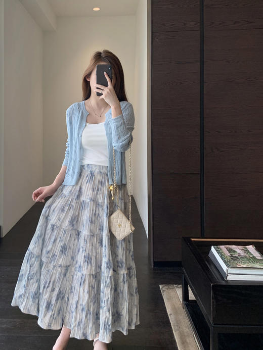 浪漫印花裙！2025飘逸大裙摆褶皱高腰显瘦长裙半身裙女春夏新款！！ 商品图5