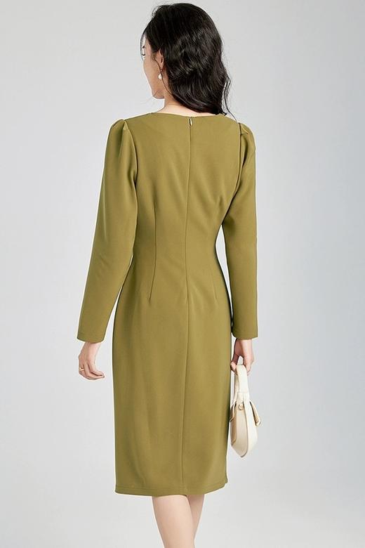 Le Malene 橄榄绿色方领长袖连衣裙 19935 商品图5