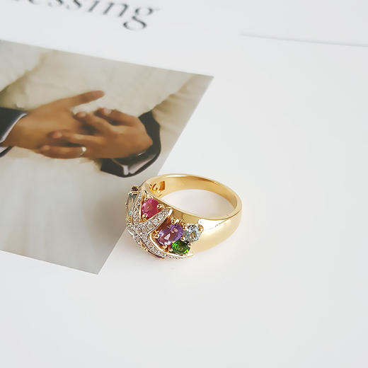 【天然正品】ENZO海洋系列AU750黄金镶钻镶共计约1.31克拉多宝戒指托帕石、水晶、石榴石、碧玺、海蓝宝石等12号（戒圈可改）女士现售价：5980！030525NJS23 商品图3