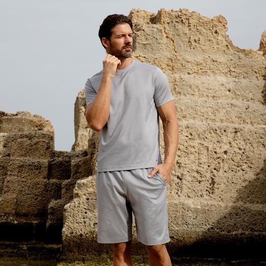 【70S丝光棉】SCHIESSER德国舒雅铂雅男士圆领短袖家居服70S丝光提花双面面料，棉，涤，桑蚕丝和氨纶合成混纺 99/24756U  99/24876P 商品图0