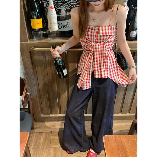 <曾小咸推荐>不规则蝴蝶结格纹吊带背心女 商品图3