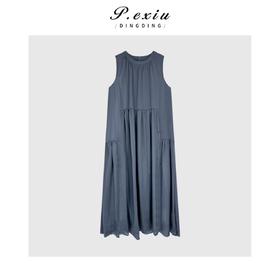 04-3潘依绣丁丁宠粉高级感光泽感无袖圆领连衣裙 M8863