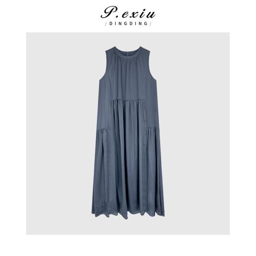 04-3潘依绣丁丁宠粉高级感光泽感无袖圆领连衣裙 M8863 商品图0