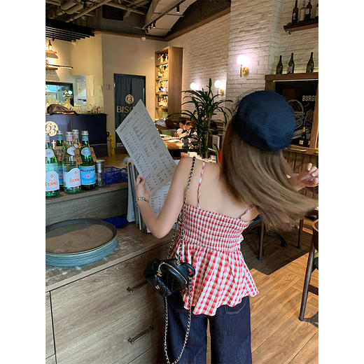 <曾小咸推荐>不规则蝴蝶结格纹吊带背心女 商品图4