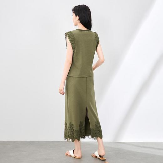 「高货wl」全新升级【铂金会员330/天猫439/差价109】(99833)洛诗琳气质蕾丝拼接收腰显瘦无袖上衣直筒半裙两件套装女wl99833 商品图2