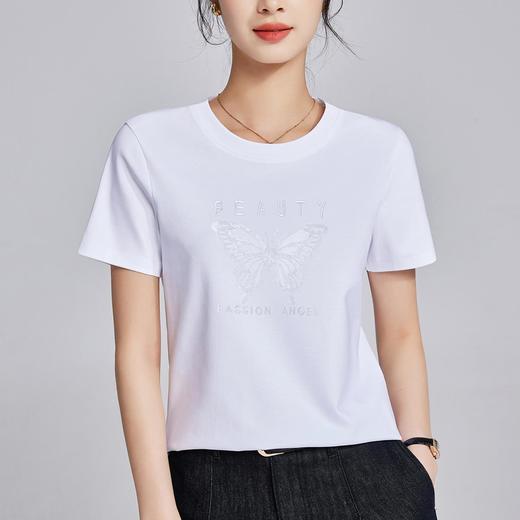 「自」全新升级【铂金会员109/天猫139/差价30】(63312)洛诗琳7A抗菌丝光棉正肩T恤2025夏季圆领凉感蝴蝶刺绣上衣 商品图2
