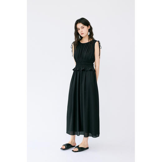 HeyDress法式抽褶连衣裙女夏季收腰垂感小黑裙高级赫本风气质裙子 商品图3