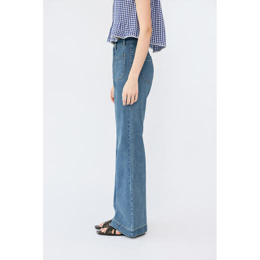 HeyDress复古牛仔裤女夏季高腰显瘦微喇裤薄款双口袋设计感裤子 商品图3