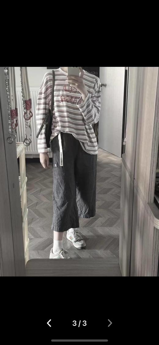 清仓.正品，可以卖得物。吊牌主标齐全！！清仓 匡威 复古亚麻宽松阔腿七分休闲裤女款 黑灰色 商品图0